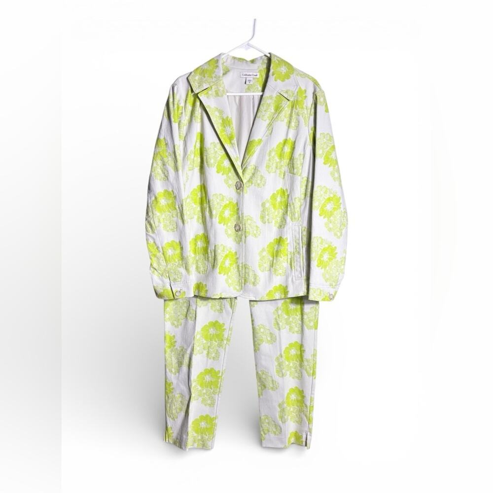 NWT Coldwater Creek White & Lime Green Floral Blazer Size 16 T2
